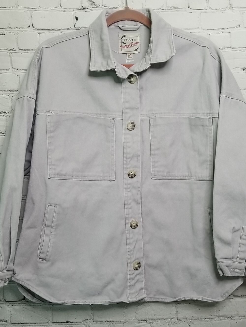 STOOSH Denim Jacket Mens Medium Light Gray Vintage Buttondown EUC
